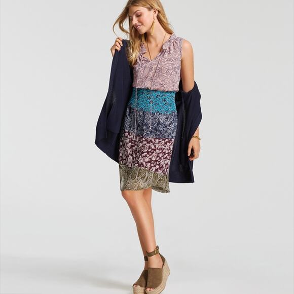 Cabi Dani Paisley Patchwork Shirred Chiffon Women Dress Size Small - Picture 1 of 8